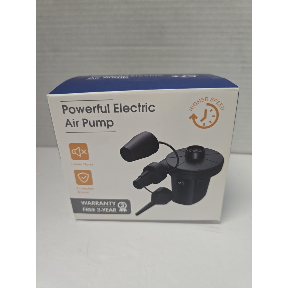Compact Electric Corded Air Pump Inflator Deflator, 3 Nozzles, Black